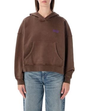 American Vintage Vintage-Effect Oversized Cotton Hoodie With Peach-Skin Brushed Interior - Brown