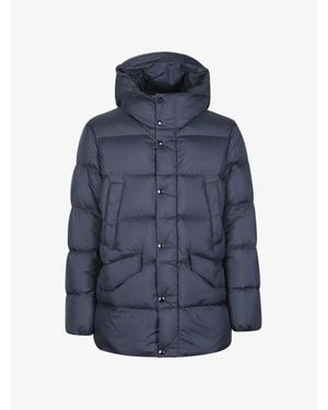 Woolrich Horizontal Quilted Hooded Jacket With Turtleneck, Drawstring Hem & Concealed Pockets - Blue