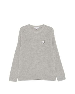 Maison Kitsuné Fox Head Cotton Ribbed Sweater - Gray