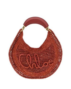 Chloé Chic Mini Raffia Banana Crossbody Bag With Golden Hardware - Red