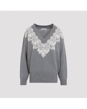 Alberta Ferretti V-Neck Cashmere Sweater - Gray