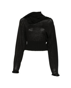 Rick Owens Cropped Long-Sleeved Top With Scarf-Inspired Neckline - Black
