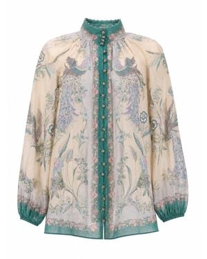 Zimmermann Style Metallic-Thread Cotton Silk Shirt - Blue