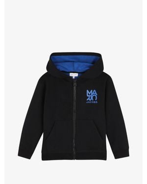 Marc Jacobs Boy Zip-Up Hoodie With Chest & Back Logo Print, Classic Hood And Pouch Pockets - Blue