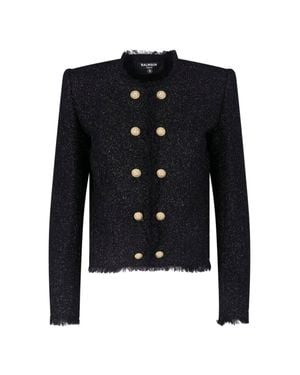 Balmain Tweed Jacket With Lion-Head Buttons - Blue
