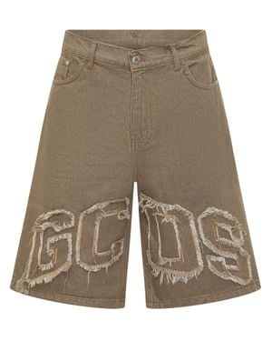 Gcds Bermuda Shorts With Logo Detail - Natural