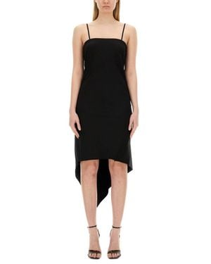 Helmut Lang Asymmetric Virgin Wool Midi Dress - Black
