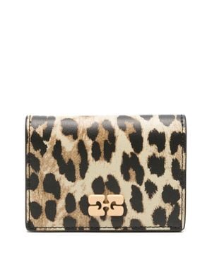 Ganni Mini Closure Wallet With Metal Logo - Natural
