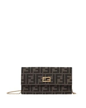 Fendi Tube Continental Logo Chain Wallet - Gray