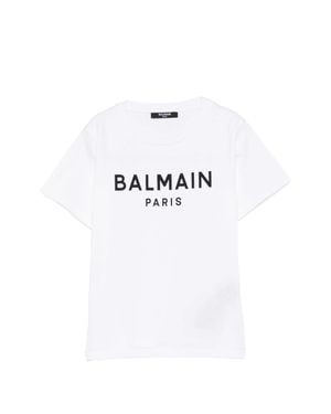 Balmain Essential Printed Logo Neck T-Shirt For Boys - White