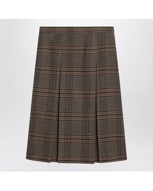 Saint Laurent Prince Of Wales Checked Wool Midi Skirt - Brown