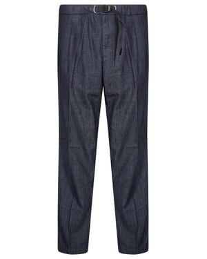 White Sand Long Chambray Pants With Pleats - Blue