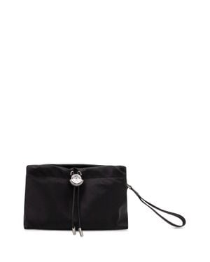 Moncler Compact Handheld Pouch Handbag With Logo Detail - Black
