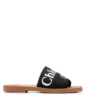 Chloé Mini Ribbon Sandals With Contrasting Logo - Black