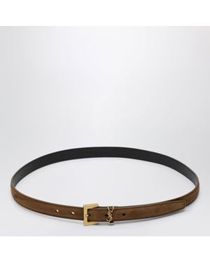 Saint Laurent Cassandre Caramel Suede Belt - Brown