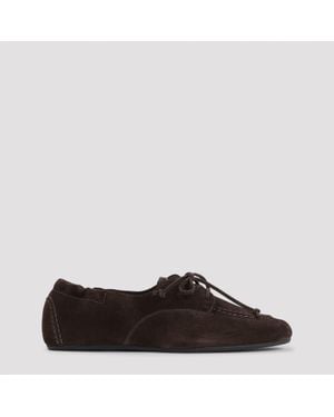 Celine Lace-Up Suede Loafer - Brown