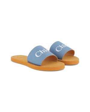 Chloé Girls' Mini Logo Sandals With Rubber Sole - Blue