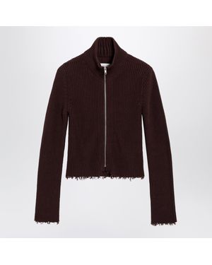 MM6 by Maison Margiela Chocolate Rib-Knit Zip Cardigan - Brown