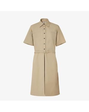 Fendi Cotton Shirt Dress With Flap Pocket And Matching Belt - Natural