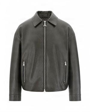 Patrizia Pepe Faux Leather Zip Front Jacket - Gray