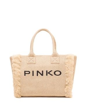 Pinko Chic Tote Bag With Logo - Natural