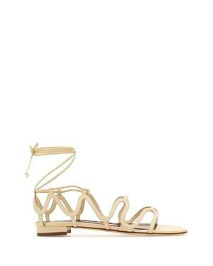 Manolo Blahnik Cream Leather Fawda Flat Sandals - White