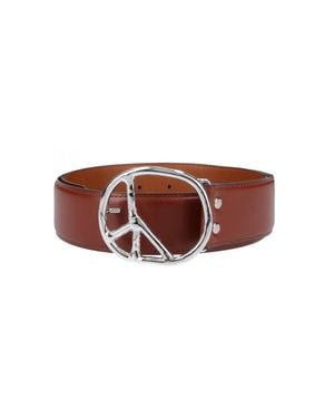 Needles Wide Leather Belt With Peace Sign Buckle - Brown