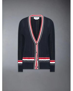 Thom Browne Elongated Cable Knit V-Neck Cardigan - Blue