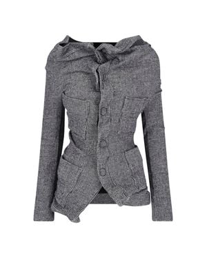 Junya Watanabe Asymmetrical Draped Hooded Blazer Jacket - Gray