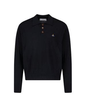 Vivienne Westwood Wool Long Sleeve Polo Sweater - Blue