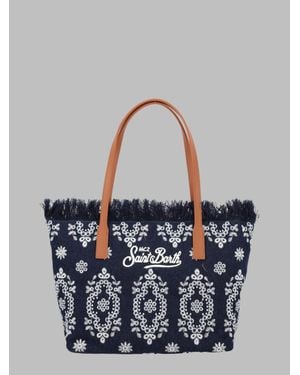 MC2 Saint Barth Shoulder Bag City Fringed Cotton Cow Leather - Blue