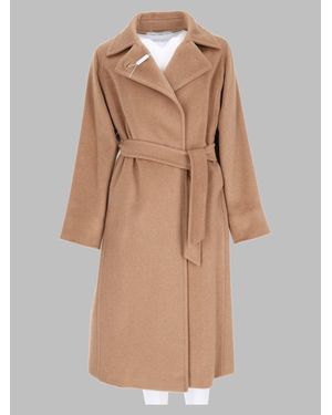 Max Mara Belted Wool Wrap Coat - Natural