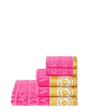 Versace Five-Piece Cotton Towel Set With Baroque Motif - Pink