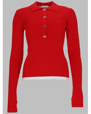 Ganni Wool Polo Shirt For - Red