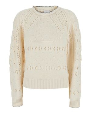 Isabel Marant Wool Crewneck Sweater With Perforated Design And Ribbed Finishes - White