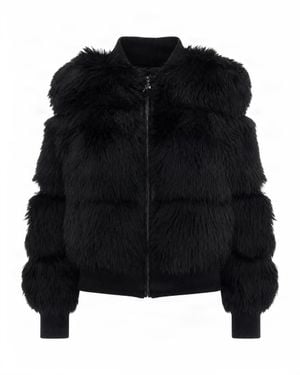 Patrizia Pepe Faux Fur Zip-Up Jacket - Black