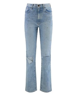 Le Jean High-Waisted Straight-Leg Jeans With Rips And Rhinestones - Blue