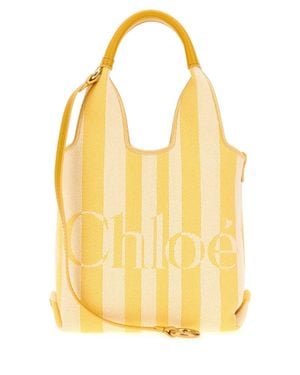 Chloé Embroidered Canvas Striped Handbag, 20 Cm X 30 Cm X 9 Cm - Yellow
