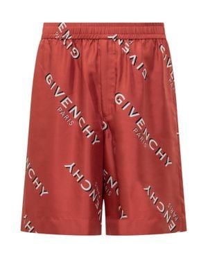 Givenchy Silk Logo Shorts - Red