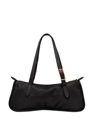 Longchamp Long-Handle Leather Shoulder Bag With Logo Front And Zip Top Closure - Black