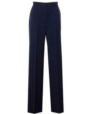 Max Mara Straight Leg Wool Pants With Front Pockets For - Blue