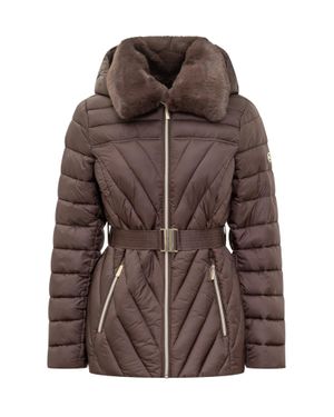 MICHAEL Michael Kors Down Jacket With Belt And Fur Collar - Brown