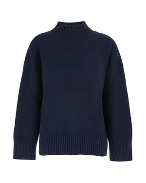 Le Plain Cashmere Mock Neck Pullover With High Collar And Long Sleeves - Blue