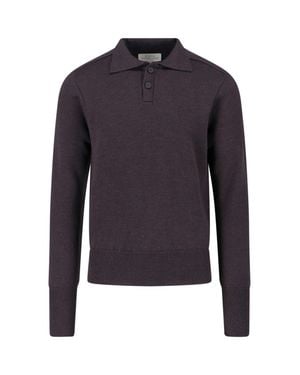 Studio Nicholson Long-Sleeve Knit Polo Sweater - Blue