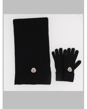 Moncler Kids Knit Wool Scarf & Glove Set - Black