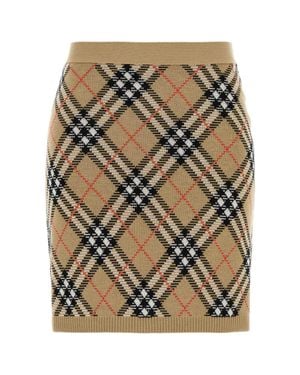Burberry Embroidered Wool Blend Mini Skirt - Natural
