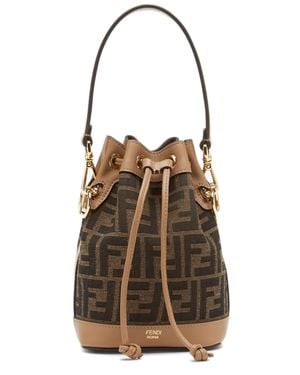 Fendi Ff Jacquard Mini Shoulder Bag With Removable Straps, -Finish Hardware, Leather Details (W 14 X H 18 X H 12 Cm) - Brown