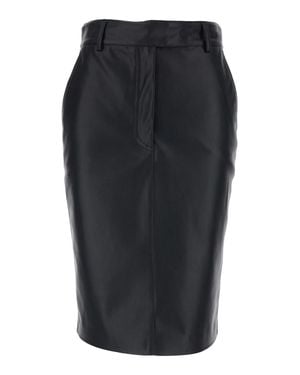 Le Plain Ecoleather Front Hidden-Closure Skirt With Belt Loops And Pockets - Black