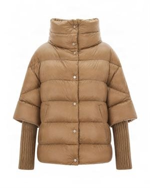 Herno Puffer Jacket With High Collar And Snap Closure - Natural