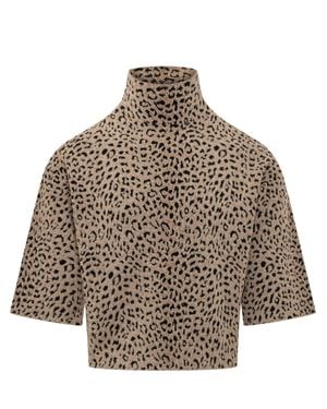 Givenchy High-Neck Short Sleeve Top - Brown